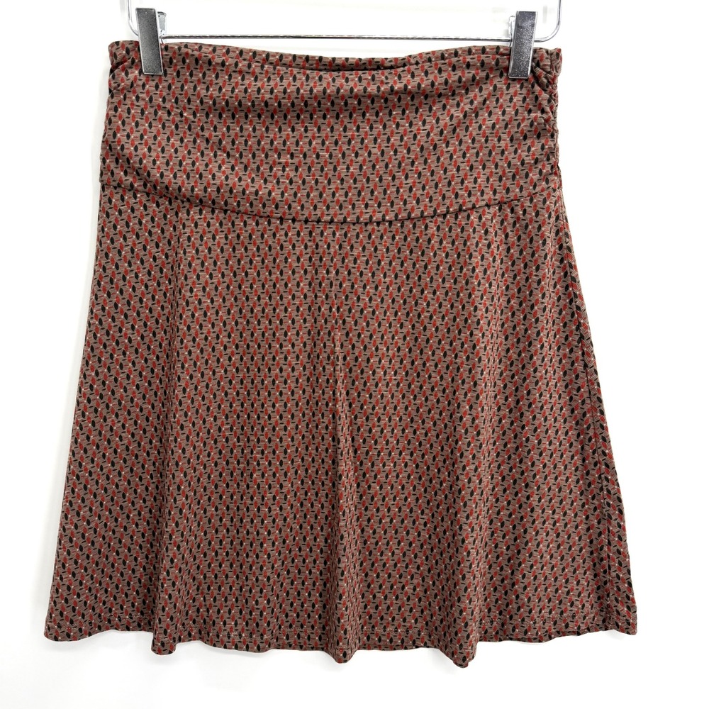 Toad & Co Chaka Skirt Size S Organic Cotton Brown Geometric Diamond Print